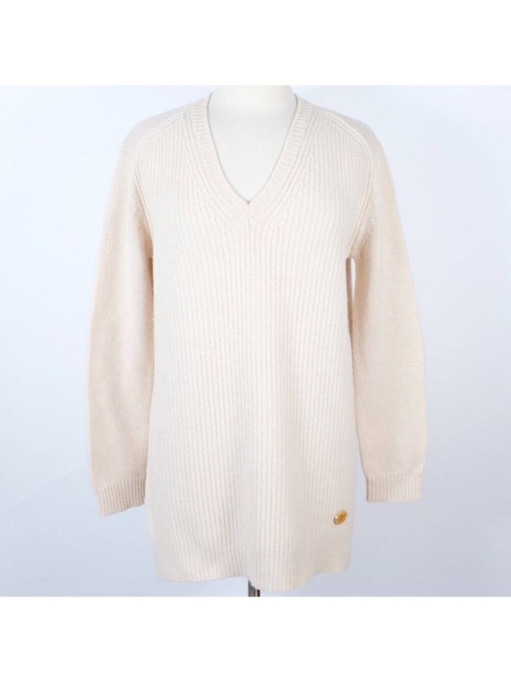 Louis Vuitton cashmere long sweater sz M oversized cream ribbed